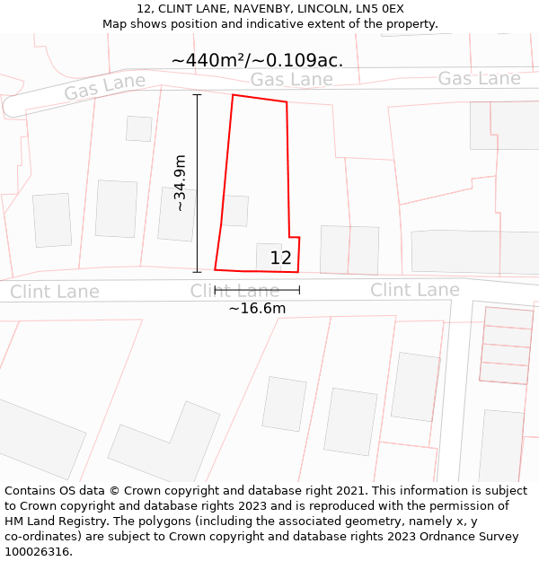 12, CLINT LANE, NAVENBY, LINCOLN, LN5 0EX: Plot and title map