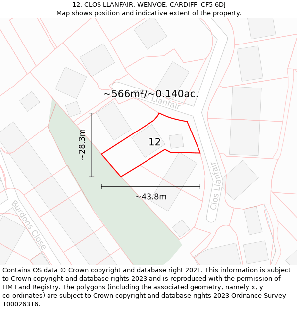 12, CLOS LLANFAIR, WENVOE, CARDIFF, CF5 6DJ: Plot and title map