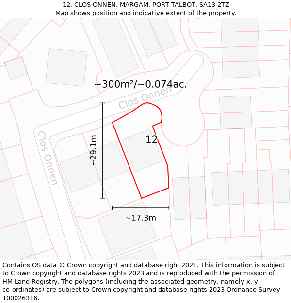 12, CLOS ONNEN, MARGAM, PORT TALBOT, SA13 2TZ: Plot and title map