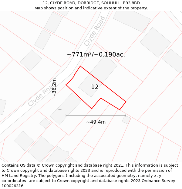 12, CLYDE ROAD, DORRIDGE, SOLIHULL, B93 8BD: Plot and title map