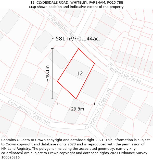 12, CLYDESDALE ROAD, WHITELEY, FAREHAM, PO15 7BB: Plot and title map