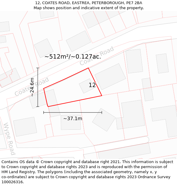 12, COATES ROAD, EASTREA, PETERBOROUGH, PE7 2BA: Plot and title map