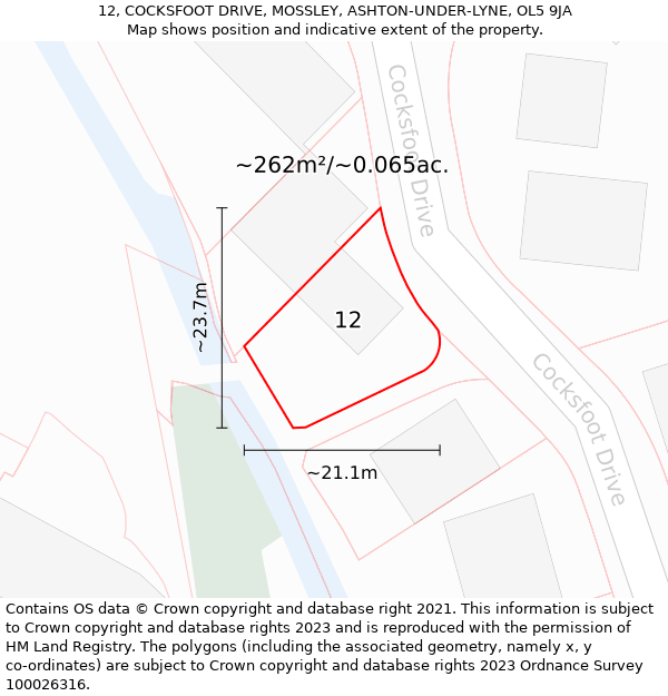 12, COCKSFOOT DRIVE, MOSSLEY, ASHTON-UNDER-LYNE, OL5 9JA: Plot and title map