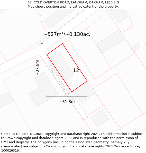 12, COLD OVERTON ROAD, LANGHAM, OAKHAM, LE15 7JG: Plot and title map