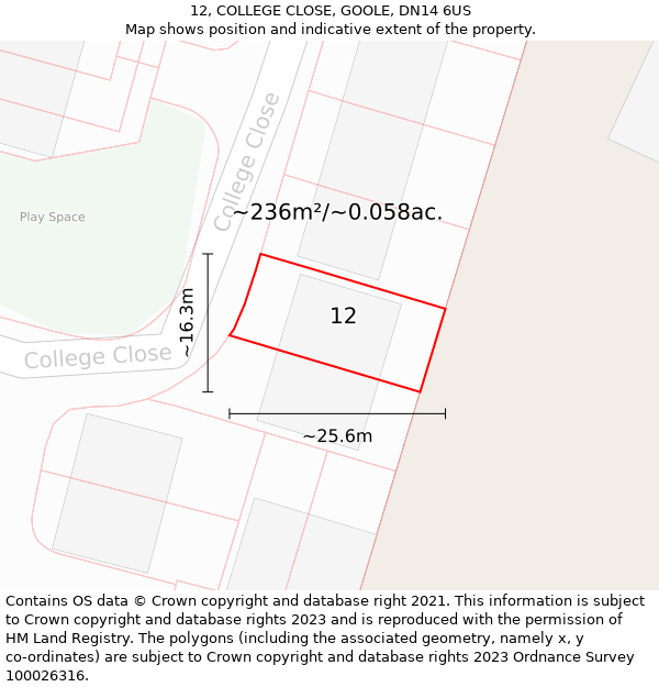12, COLLEGE CLOSE, GOOLE, DN14 6US: Plot and title map