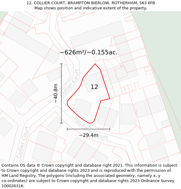 12, COLLIER COURT, BRAMPTON BIERLOW, ROTHERHAM, S63 6FB: Plot and title map