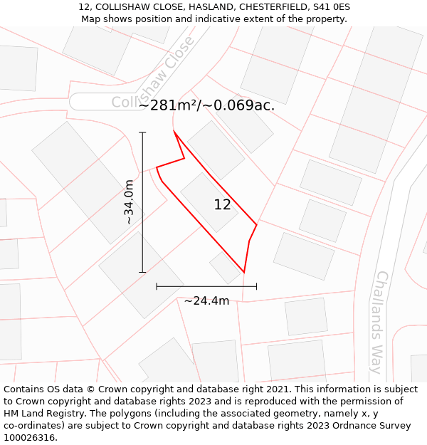 12, COLLISHAW CLOSE, HASLAND, CHESTERFIELD, S41 0ES: Plot and title map