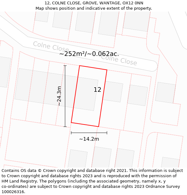 12, COLNE CLOSE, GROVE, WANTAGE, OX12 0NN: Plot and title map