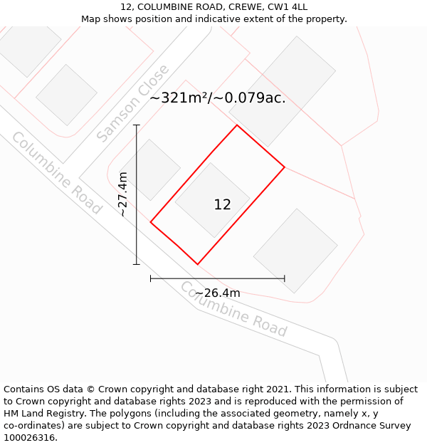 12, COLUMBINE ROAD, CREWE, CW1 4LL: Plot and title map