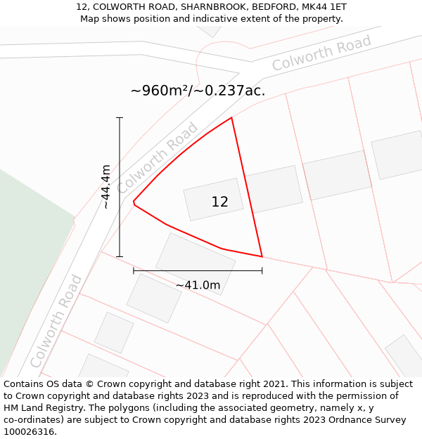 12, COLWORTH ROAD, SHARNBROOK, BEDFORD, MK44 1ET: Plot and title map