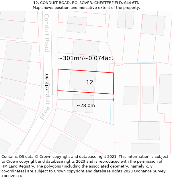 12, CONDUIT ROAD, BOLSOVER, CHESTERFIELD, S44 6TN: Plot and title map