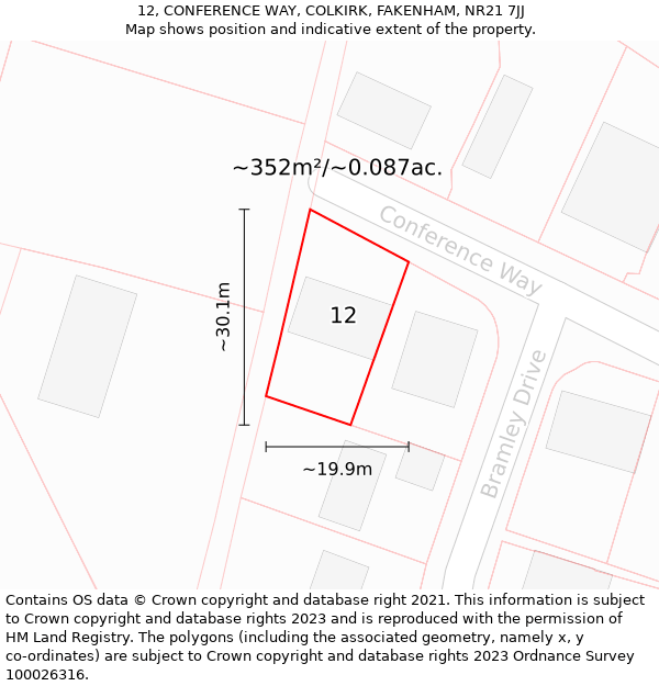 12, CONFERENCE WAY, COLKIRK, FAKENHAM, NR21 7JJ: Plot and title map