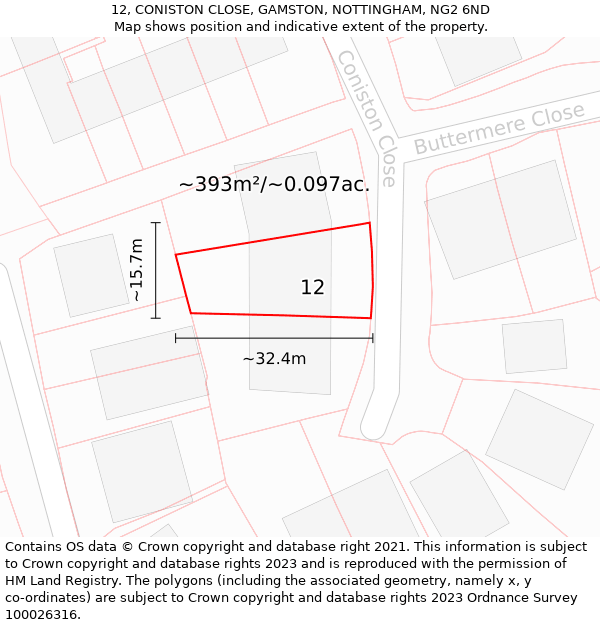 12, CONISTON CLOSE, GAMSTON, NOTTINGHAM, NG2 6ND: Plot and title map