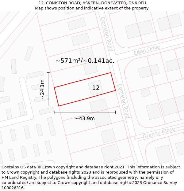 12, CONISTON ROAD, ASKERN, DONCASTER, DN6 0EH: Plot and title map