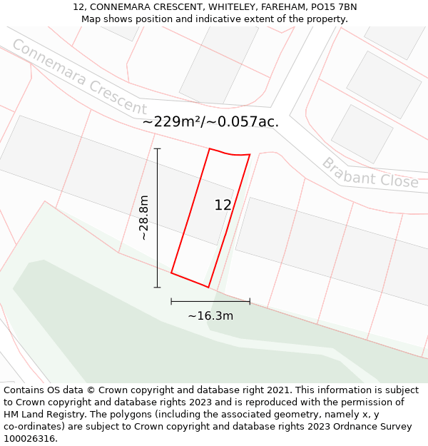 12, CONNEMARA CRESCENT, WHITELEY, FAREHAM, PO15 7BN: Plot and title map