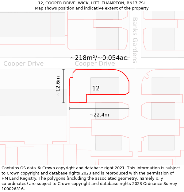 12, COOPER DRIVE, WICK, LITTLEHAMPTON, BN17 7SH: Plot and title map