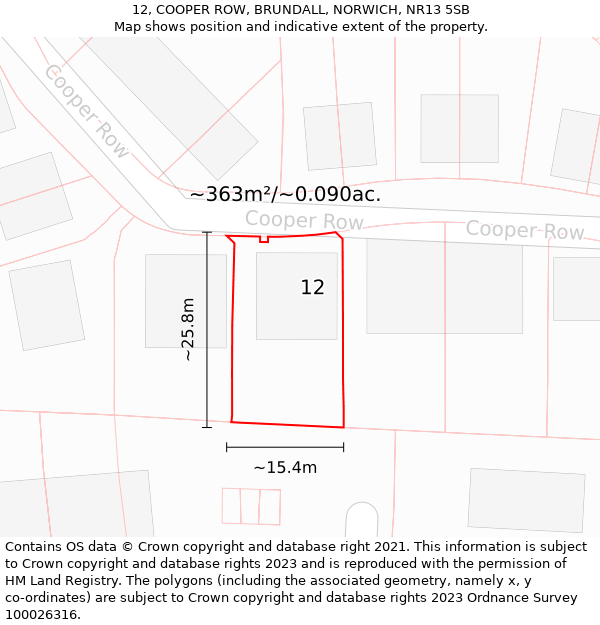 12, COOPER ROW, BRUNDALL, NORWICH, NR13 5SB: Plot and title map