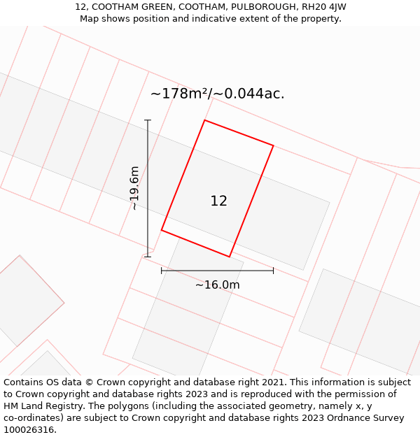 12, COOTHAM GREEN, COOTHAM, PULBOROUGH, RH20 4JW: Plot and title map