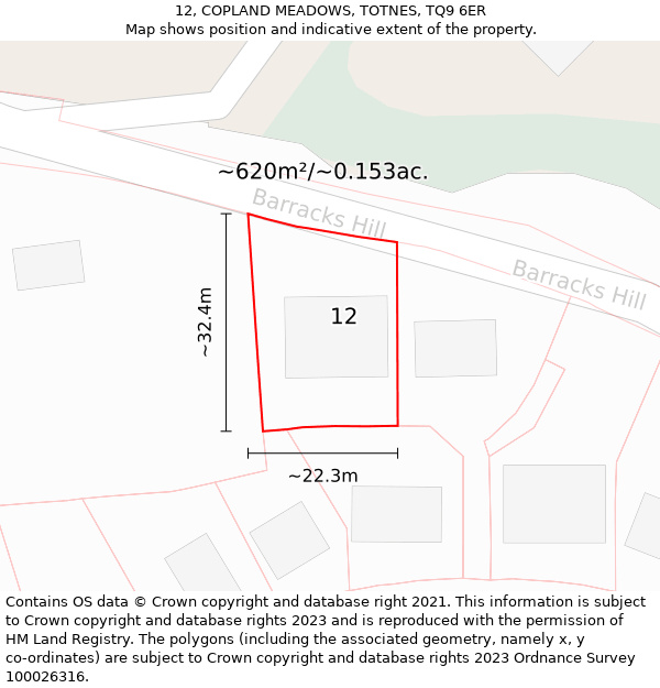 12, COPLAND MEADOWS, TOTNES, TQ9 6ER: Plot and title map