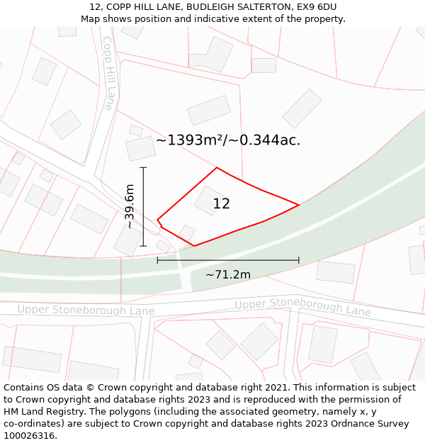 12, COPP HILL LANE, BUDLEIGH SALTERTON, EX9 6DU: Plot and title map