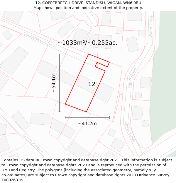 12, COPPERBEECH DRIVE, STANDISH, WIGAN, WN6 0BU: Plot and title map