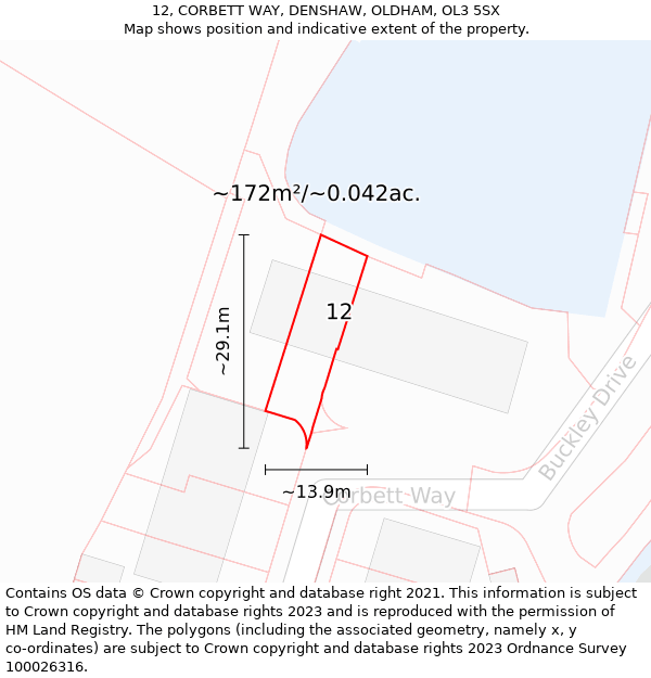 12, CORBETT WAY, DENSHAW, OLDHAM, OL3 5SX: Plot and title map