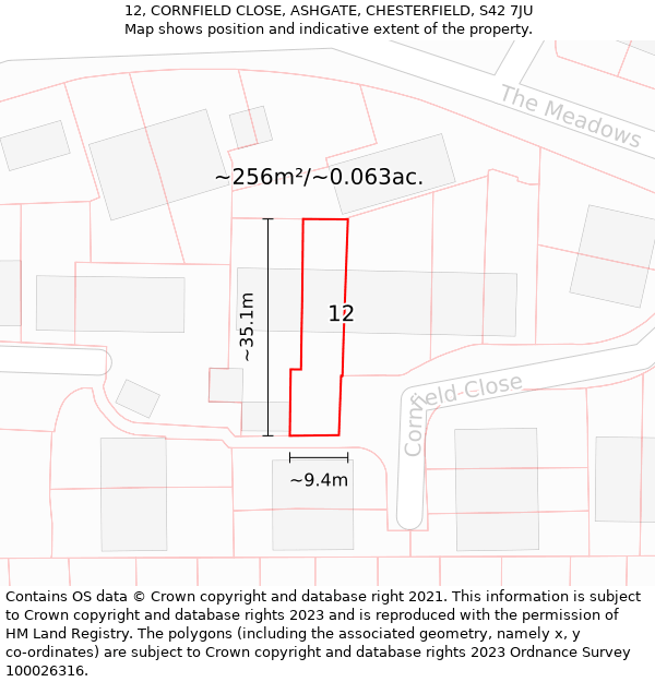 12, CORNFIELD CLOSE, ASHGATE, CHESTERFIELD, S42 7JU: Plot and title map