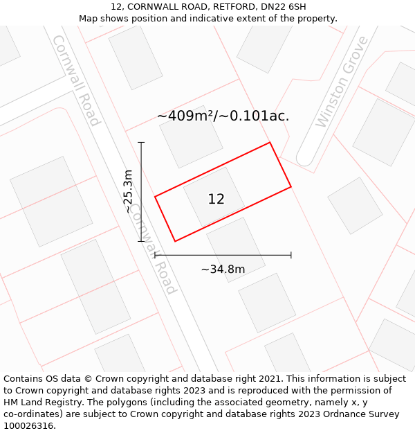 12, CORNWALL ROAD, RETFORD, DN22 6SH: Plot and title map