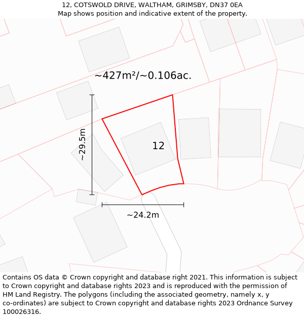 12, COTSWOLD DRIVE, WALTHAM, GRIMSBY, DN37 0EA: Plot and title map