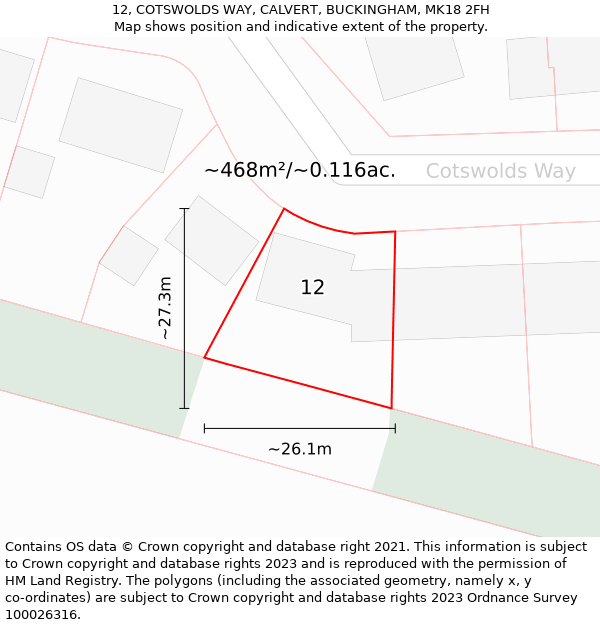 12, COTSWOLDS WAY, CALVERT, BUCKINGHAM, MK18 2FH: Plot and title map