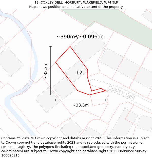 12, COXLEY DELL, HORBURY, WAKEFIELD, WF4 5LF: Plot and title map