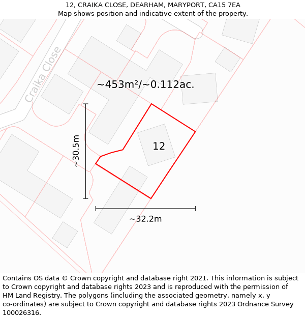 12, CRAIKA CLOSE, DEARHAM, MARYPORT, CA15 7EA: Plot and title map