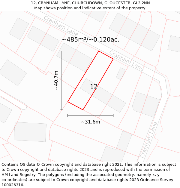 12, CRANHAM LANE, CHURCHDOWN, GLOUCESTER, GL3 2NN: Plot and title map