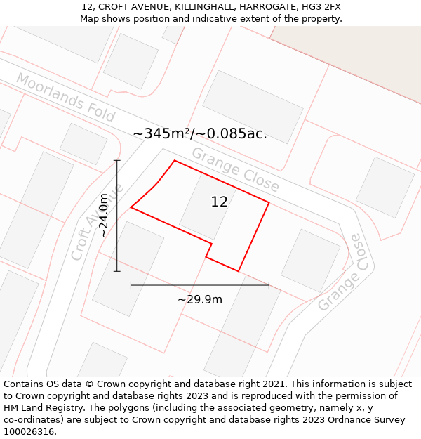 12, CROFT AVENUE, KILLINGHALL, HARROGATE, HG3 2FX: Plot and title map