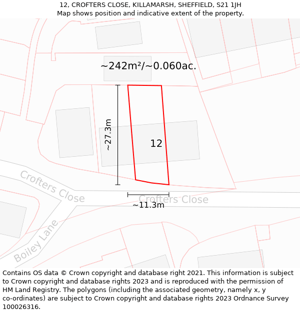 12, CROFTERS CLOSE, KILLAMARSH, SHEFFIELD, S21 1JH: Plot and title map