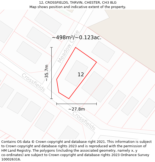 12, CROSSFIELDS, TARVIN, CHESTER, CH3 8LG: Plot and title map