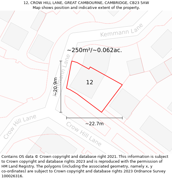 12, CROW HILL LANE, GREAT CAMBOURNE, CAMBRIDGE, CB23 5AW: Plot and title map