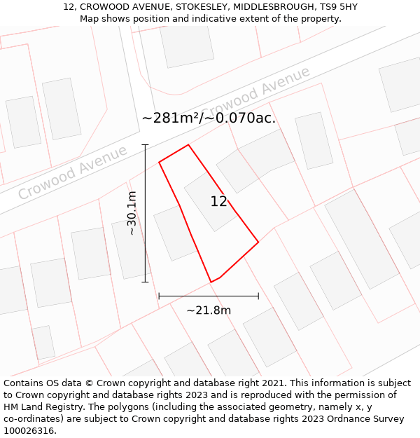 12, CROWOOD AVENUE, STOKESLEY, MIDDLESBROUGH, TS9 5HY: Plot and title map