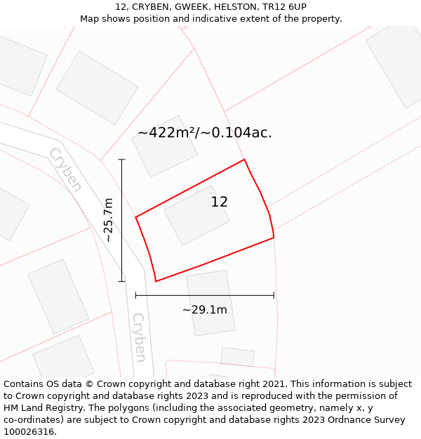 12, CRYBEN, GWEEK, HELSTON, TR12 6UP: Plot and title map