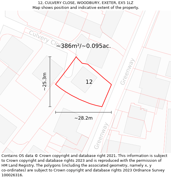 12, CULVERY CLOSE, WOODBURY, EXETER, EX5 1LZ: Plot and title map
