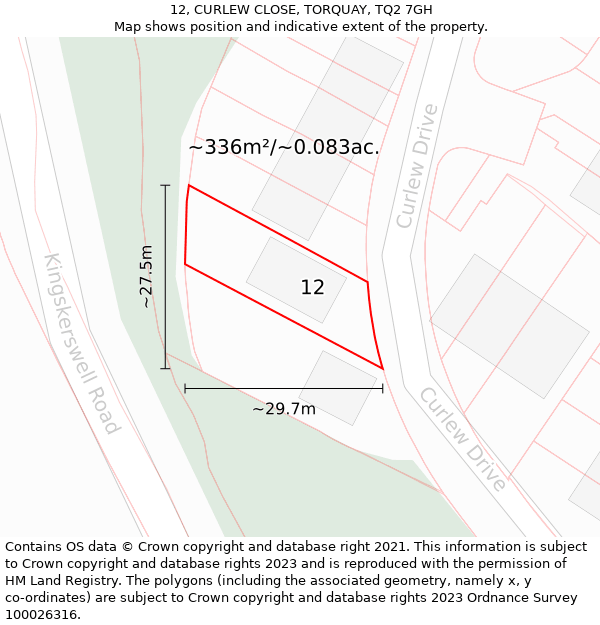 12, CURLEW CLOSE, TORQUAY, TQ2 7GH: Plot and title map