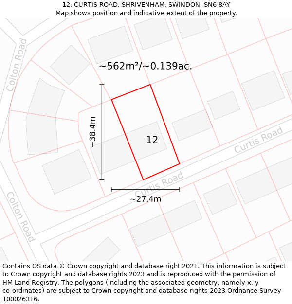 12, CURTIS ROAD, SHRIVENHAM, SWINDON, SN6 8AY: Plot and title map