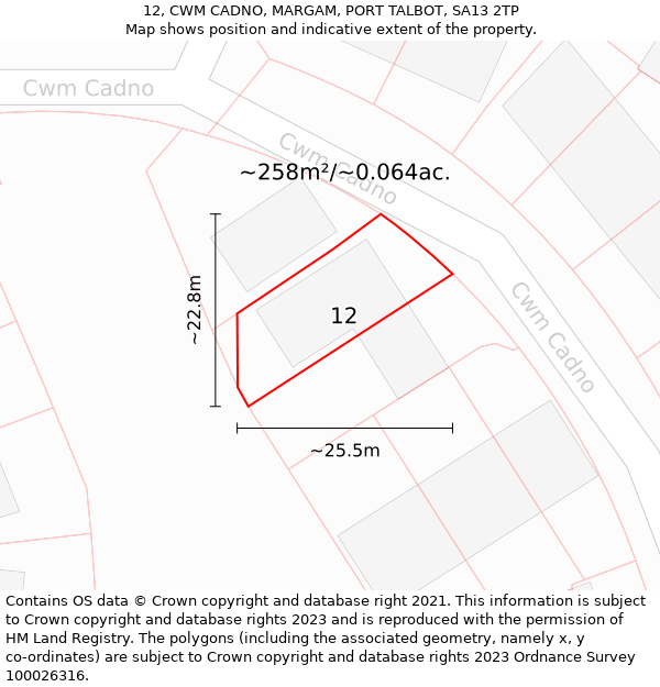 12, CWM CADNO, MARGAM, PORT TALBOT, SA13 2TP: Plot and title map