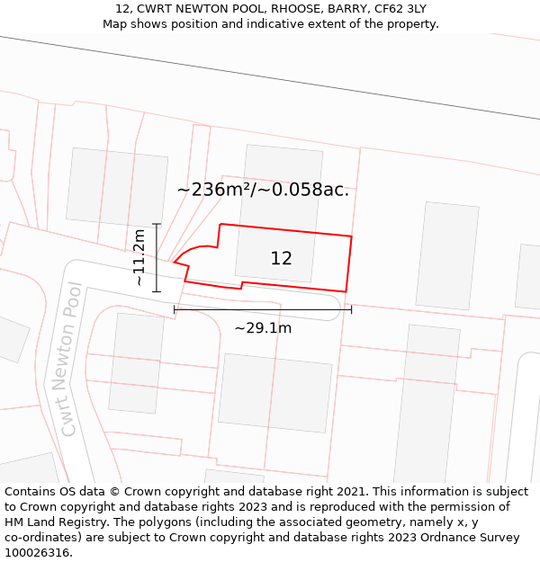 12, CWRT NEWTON POOL, RHOOSE, BARRY, CF62 3LY: Plot and title map