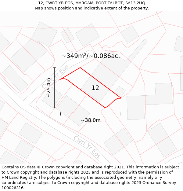 12, CWRT YR EOS, MARGAM, PORT TALBOT, SA13 2UQ: Plot and title map