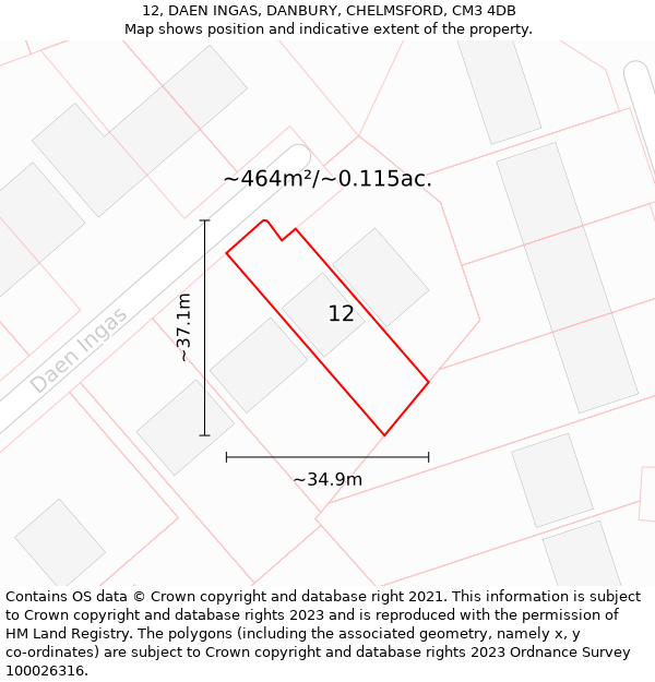 12, DAEN INGAS, DANBURY, CHELMSFORD, CM3 4DB: Plot and title map