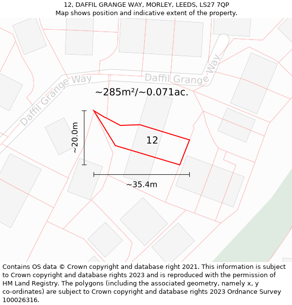 12, DAFFIL GRANGE WAY, MORLEY, LEEDS, LS27 7QP: Plot and title map