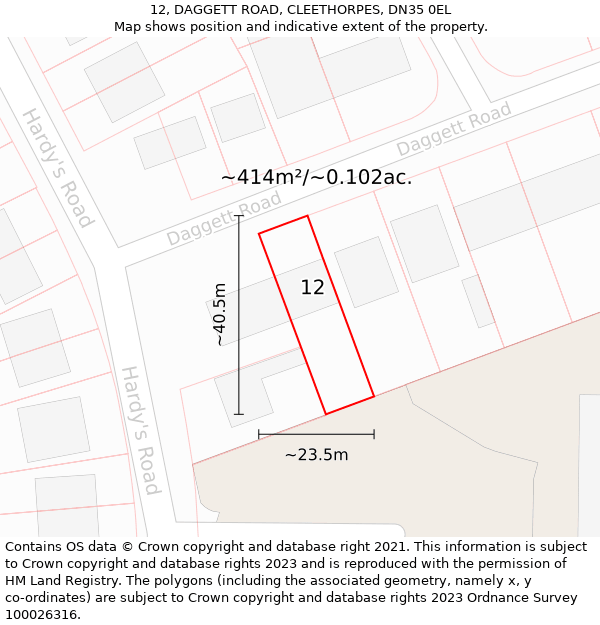 12, DAGGETT ROAD, CLEETHORPES, DN35 0EL: Plot and title map