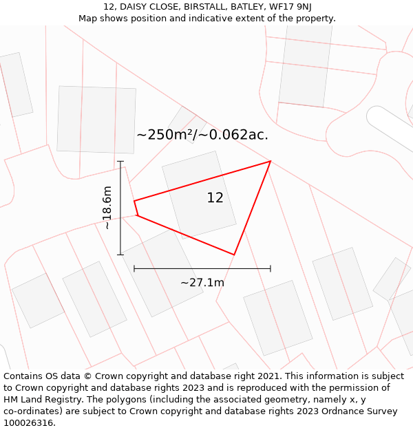 12, DAISY CLOSE, BIRSTALL, BATLEY, WF17 9NJ: Plot and title map