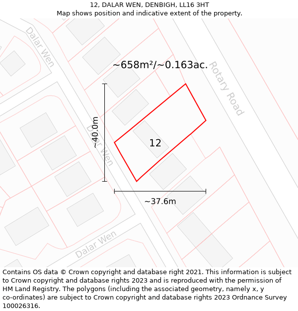 12, DALAR WEN, DENBIGH, LL16 3HT: Plot and title map